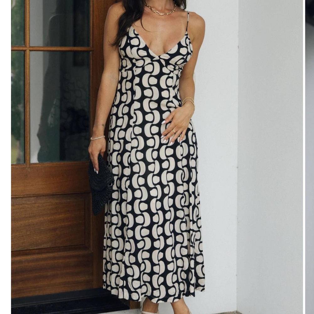 Sincerely Jules Maxi Dress XL Black Cream Geometric Print Spaghetti Straps